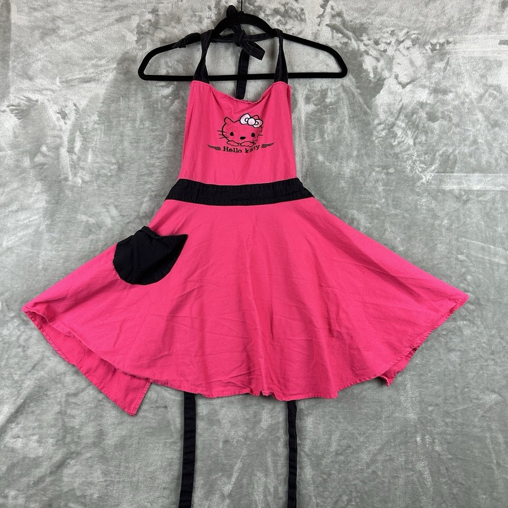 Hello Kitty Apron Fashion Apron Pink Black Embroidered Graphic Cotton